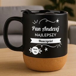 Kubek ceramiczny czarny z przykrywką dla nauczyciela