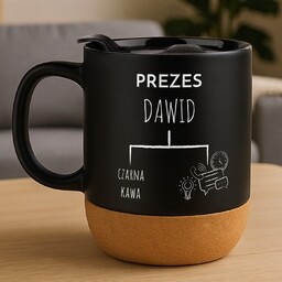 Kubek ceramiczny czarny z przykrywką dla prezesa