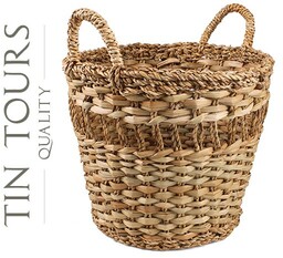 OKRĄGŁY KOSZYK Z TRAWY MORSKIEJ Z UCHWYTAMI 36x36x32/40