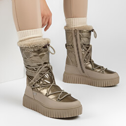 Marco Tozzi Beżowe Śniegowce Ocieplane Buty Damskie