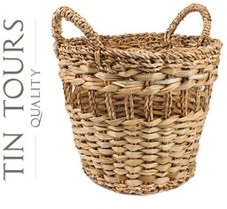 OKRĄGŁY KOSZYK Z TRAWY MORSKIEJ Z UCHWYTAMI 33x33x29/37