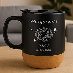 Kubek ceramiczny czarny z przykrywką dla niej