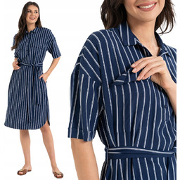 KOSZULOWA SUKIENKA DAMSKA MIDI Z PASKIEM 100% WISKOZA