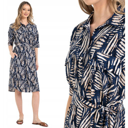 KOSZULOWA SUKIENKA DAMSKA MIDI Z PASKIEM 100% WISKOZA