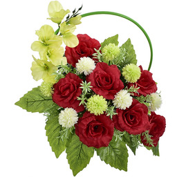 KOMPOZYCJA NAGROBNA W DONICY Z BETONOWYM OBCIĄŻENIEM CZERWONE