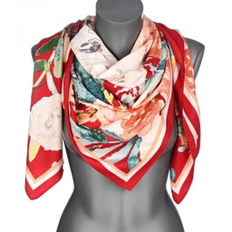 Chusta damska DUŻA 130x130 satynowa w KWIATY GE-12