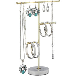 Relaxdays Stojak na biżuterię, marmur, 3 drążki, przechowywanie