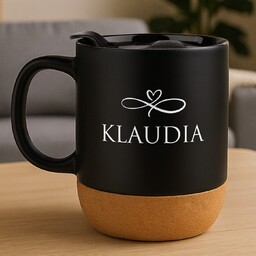 Kubek ceramiczny czarny z przykrywką dla żony dziewczyny