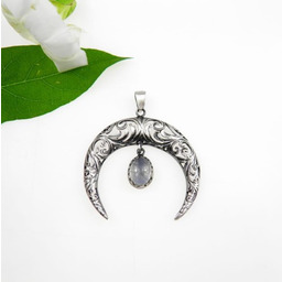 Lunula z kamieniem księżycowym oksydowana