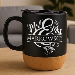 Kubek ceramiczny czarny z przykrywką dla pary