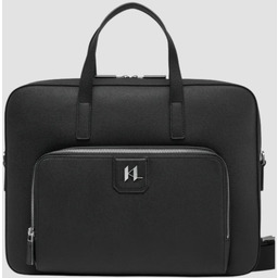 KARL LAGERFELD Czarna skórzana aktówka męska z logo