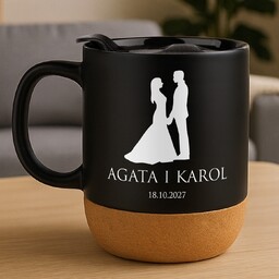 Kubek ceramiczny czarny z przykrywką dla pary męża