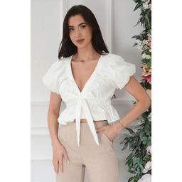 Bluzka boho z bufkami V neck biała Carola