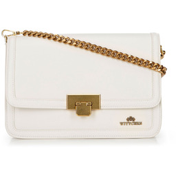 Skórzana crossbody z odpinanym łańcuszkiem kremowa