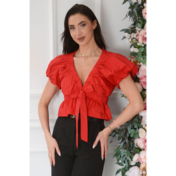 Bluzka boho z bufkami V neck czerwona Carola