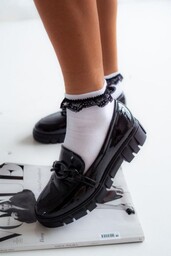 Skarpetki damskie bawełniane z koronkowym czarnym wykończeniem białe