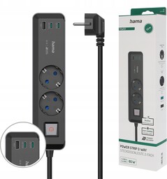 Listwa zasilająca Hama Usb 65W Schuko 2 gniazda