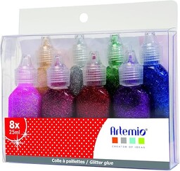 Artemio Klej brokatowy, 20 ml, zestaw 8 sztuk,