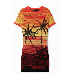 Krótka sukienka z dzianiny w palmy