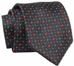 Krawat Grafitowy w Kwiatki, 7 cm, Elegancki, Klasyczny,