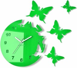 Duży nowoczesny zegar ścienny motyl zielony okrągły 30