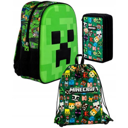Zestaw Minecraft Plecak 3D Creeper Worek Piórnik