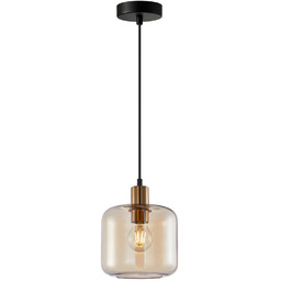 Lampa wisząca szklana bursztynowa z czarnymi detalami PND-29257A-1-BRO-AMB