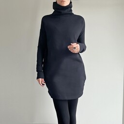 Pakamera Czarna Sukienka Dresowa Midi Wąski rękaw Golf