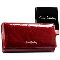 Duży damski portfel lakierowany z motywem liści, skóra