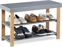 Relaxdays, szara bambusowa szafka na buty, 2 poziomy,