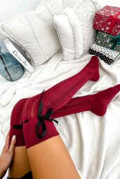 Zakolanówki damskie ażurowe ze wstążką Milena