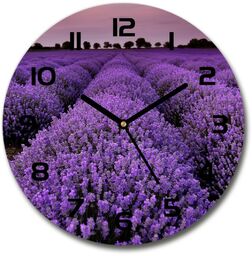 Zegar szklany okrągły Pole lawendy