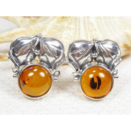 Spinki srebrne z bursztynem, handmade 802-3