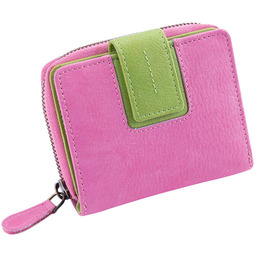 Talacko Portfel damski skórzany mały różowo zielony