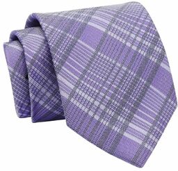 Krawat Fioletowy w Kratkę, Elegancki, 7cm, Klasyczny, Męski