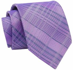 Krawat Liliowy w Kratkę, Elegancki, 7cm, Klasyczny, Męski