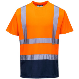 - T-shirt ostrzegawczy dwukolorowy - pomarańczowy-granat L
