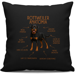 Anatomia Rottweilera - czarna poduszka na prezent