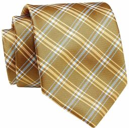 Krawat Żółty w Kratkę, Elegancki, 7cm, Klasyczny, Męski