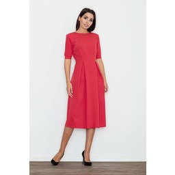 Czerwona Sukienka Elegancka Wizytowa Midi