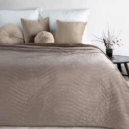 Narzuta welwetowa beżowa pikowana w fale NPE-01