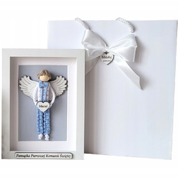 Aniołek Makrama W Ramce Z Torebką Prezentową