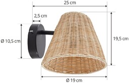 Kinkiet Lindby Zyralia, kolor drewna, rattan, wysokość 19,5