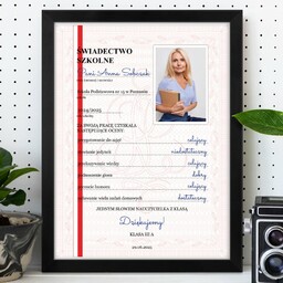 Plakat personalizowany ze zdjęciem świadectwo szkolne w ramce