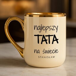 Kubek ceramiczny ze złotym rantem i uchem