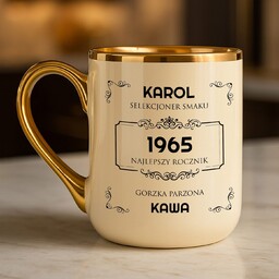 Kubek ceramiczny ze złotym rantem i uchem