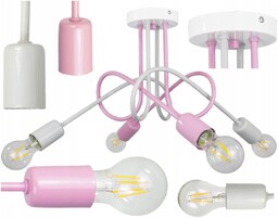 Lampa Sufitowa Różowo Szara Dziecięca Pastelowa Wisząca Róż