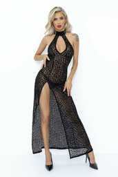 Noir Handmade F288 Long Leopard Flock Dress with