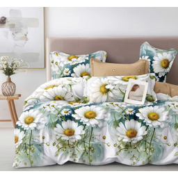 Pościel flanelowa biała w stokrotki PFY-133