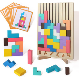 Drewniane Klocki Montessori Puzzle Gra Logiczna Układanka Tetris